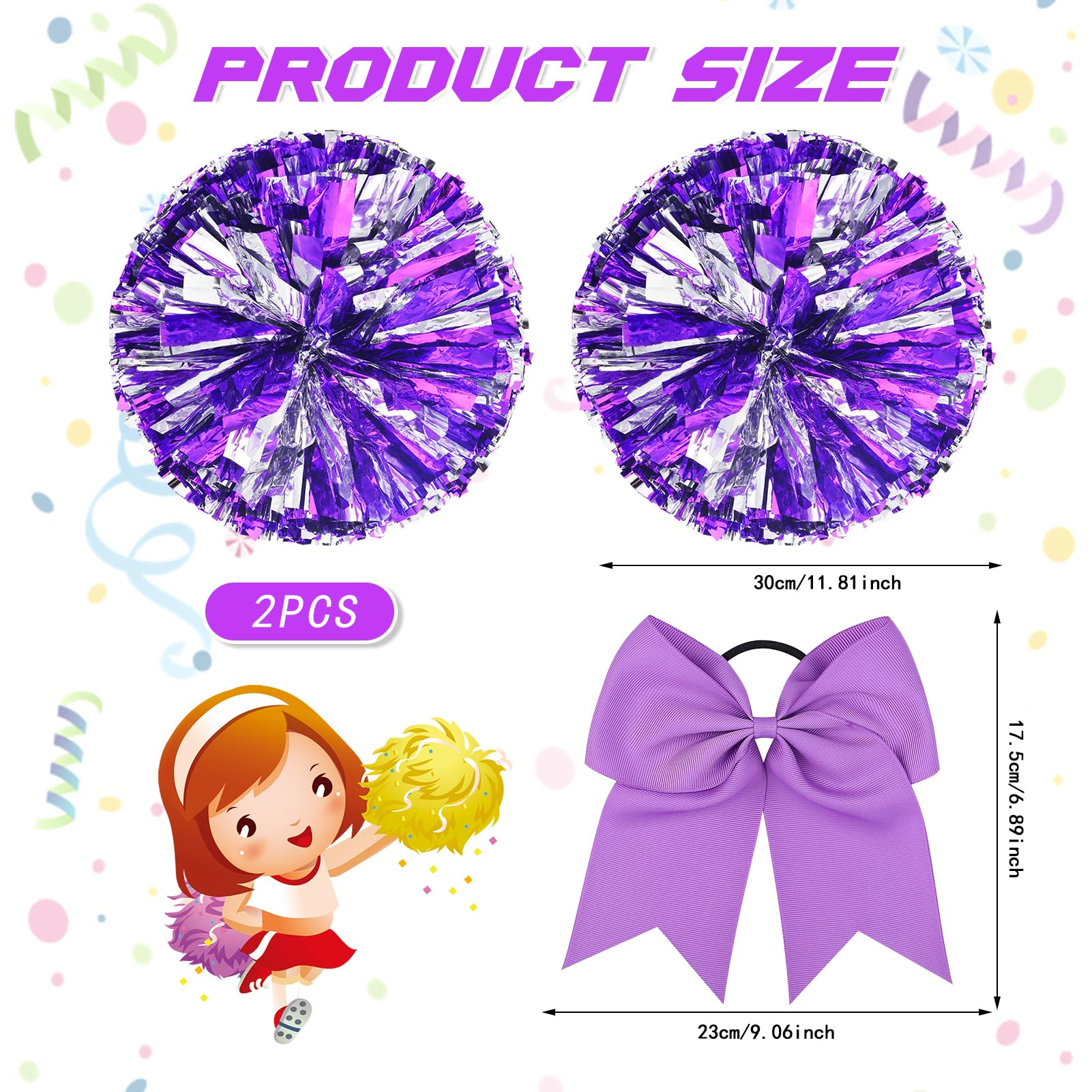 Pompones de Animadora Morado 3 Piezas Meanju para Deportes Fiestas
