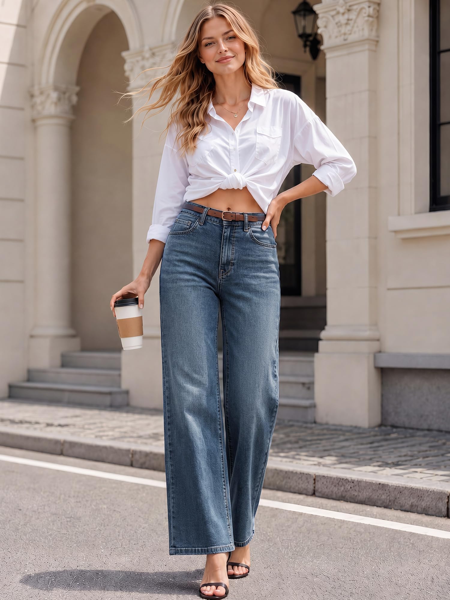 Damen Jeans High Waist Wide Leg Stretch Jeanshose mit weitem Bein