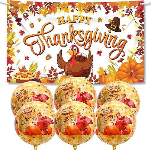 KatchOn, Cartel de Feliz Acción de Gracias, extragrande, 72 x 44 pulgadas, globos de pavo de Acción de Gracias, grande de 22 pulgadas, paquete de 6,