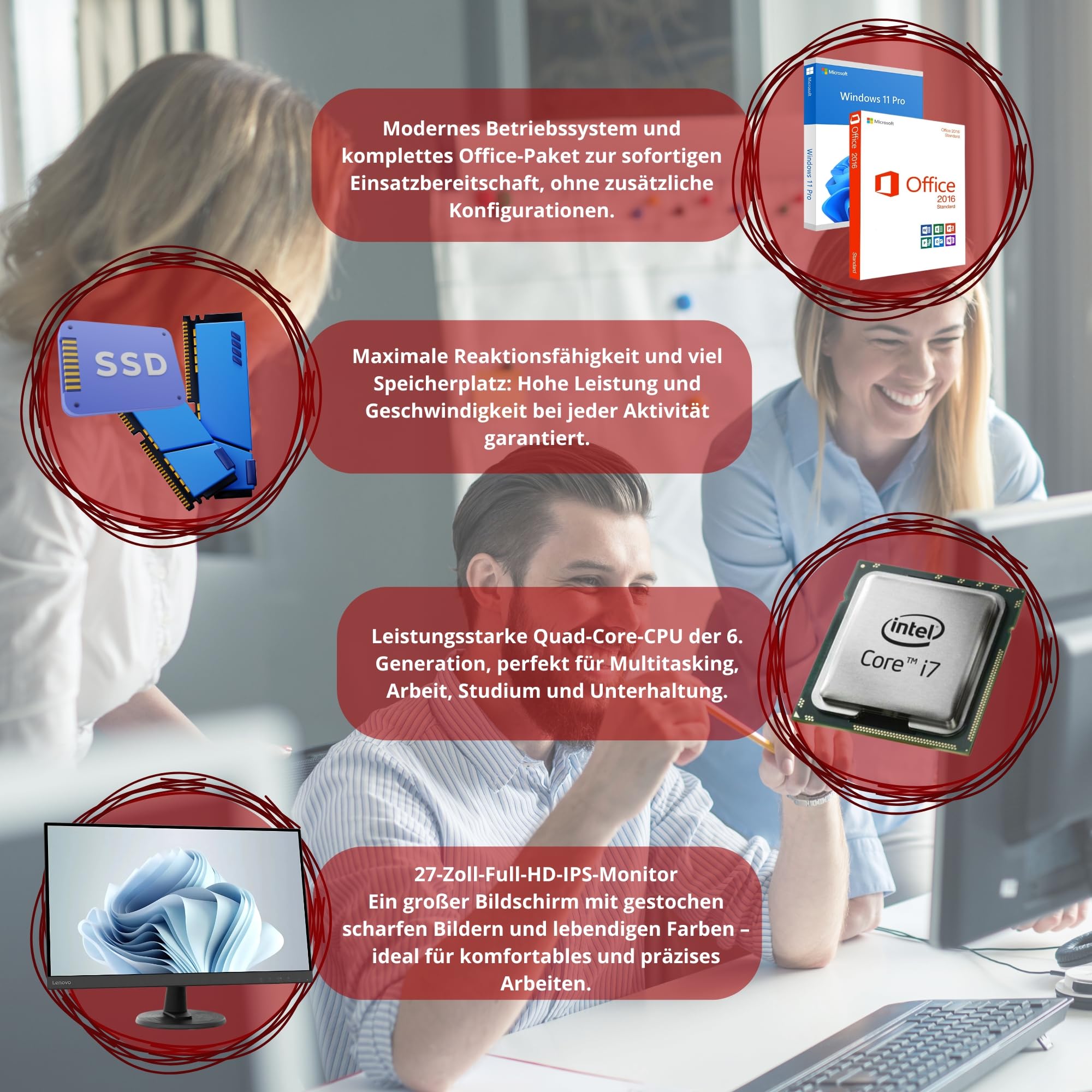 Lenovo PC komplett Büro Professional i7 no 4.0 GHz - Monitor 27 Zoll FHD 32 GB RAM 1 Tera SSD Nvme - Win 11 Pro MS Office Garantie 36 Monate