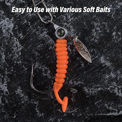 Miniatura 8 de Dr.Fish Paquete de 10 plantillas de pesca Underspin Heads Mustad Hooks 3D Eye Crappie Jig Heads Round Jig Willow Blade Sin Pintar Jig Water Bass