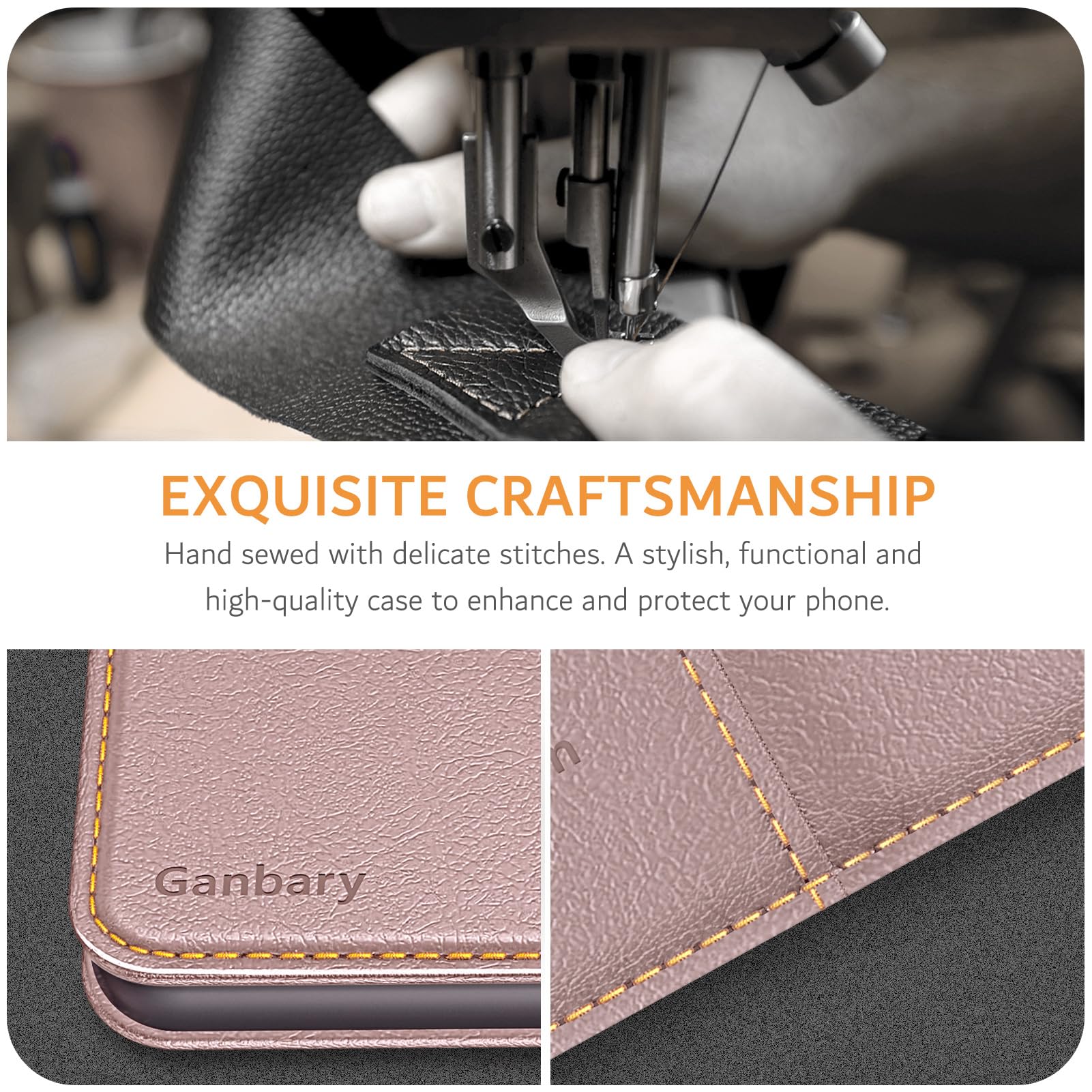 Ganbary Etui do Xiaomi Redmi 13C / Poco C65, [Etui ze skóry PU Premium] [Etui z klapką], etui ochronne do Redmi 13C / Poco C65 - różowe złoto