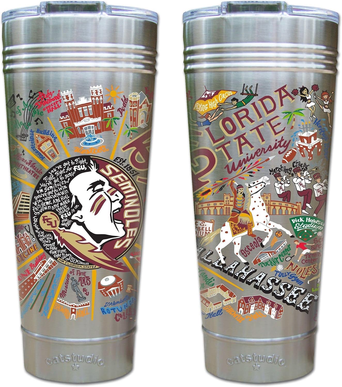 Catstudio Florida State University Collegiate Thermal Tumbler | Triple Wall Insulation With Non Slip Bottom | Great FSU Alumni College Travel Cup for Water, Coffee, Tea, or Smoothies