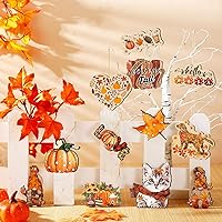 Vista 6 de 36 adornos de Acción de Gracias para árbol, otoño, decoración de árbol de Acción de Gracias, gnomos, adornos colgantes de madera, calabazas, hojas