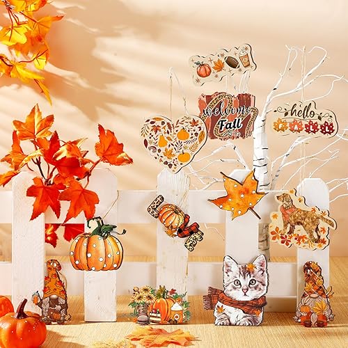 Miniatura 6 de 36 adornos de Acción de Gracias para árbol, otoño, decoración de árbol de Acción de Gracias, gnomos, adornos colgantes de madera, calabazas, hojas,