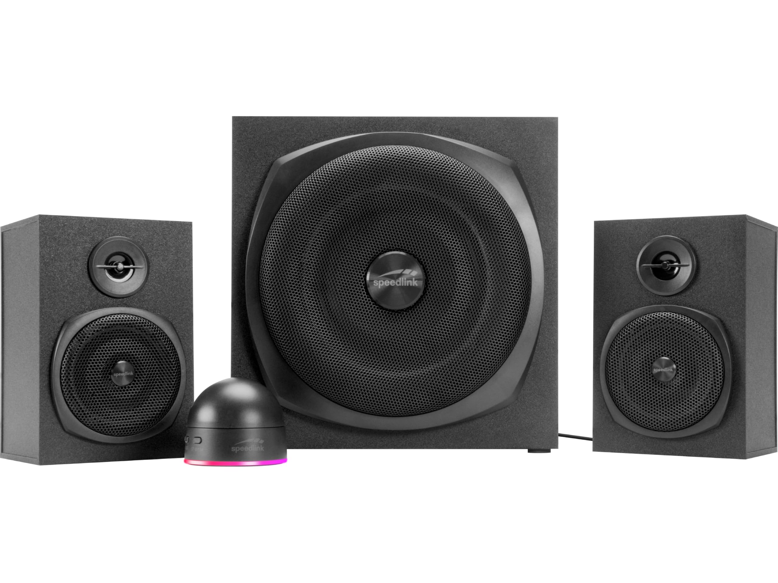 Speedlink Gravity LT Altavoz para PC Sistema de Sonido 2.1 Bluetooth - con subwoofer de Madera, Sistema de Altavoces Activos de 80 vatios, Conector AUX de 3,5 mm, Mando a Distancia RGB, Negro