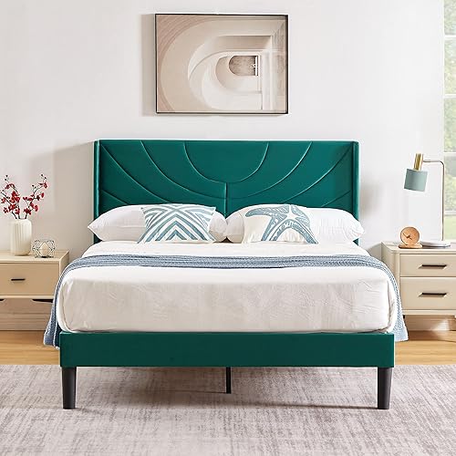 Miniatura 89 de VECELO Base de cama tamaño matrimonial tapizada con cabecera de tela, soporte de listones de madera, no necesita somier, base de colchón, color