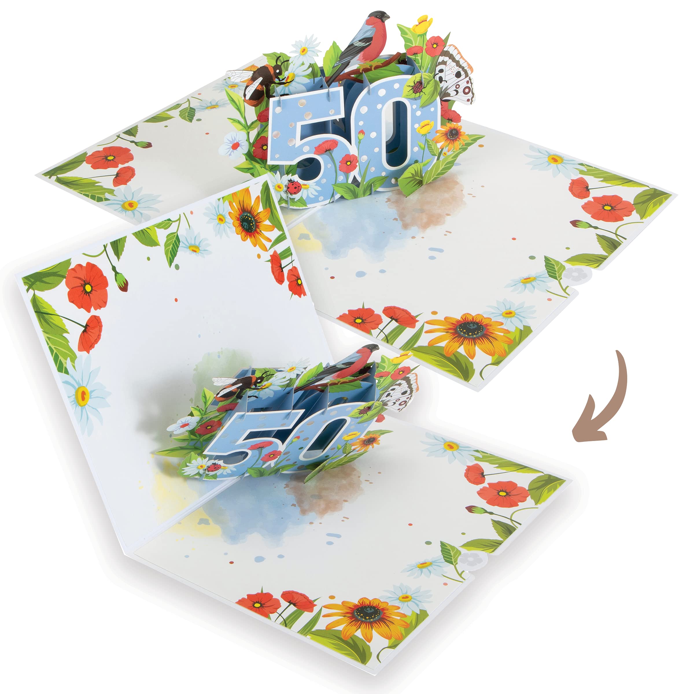 Biglietto Pop-Up Floreale Per 50° Compleanno Donna – Cardology, Fatto A Mano