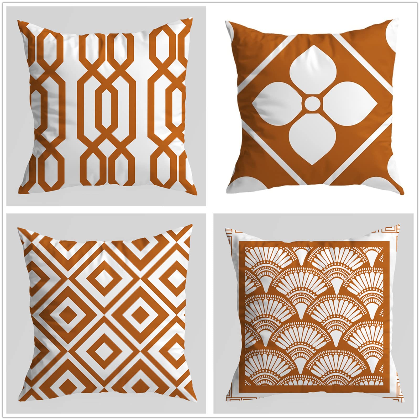 Geometryczny wzór poszewki na poduszki 70 x 70 cm, lniana kwadratowa poszewka na poduszkę, dwustronny nadruk z ukrytym zamkiem błyskawicznym, poszewka na poduszkę, zestaw 4 sztuk, na zewnątrz, patio, ogród, salon, sofa, dom wiejski, wystrój
