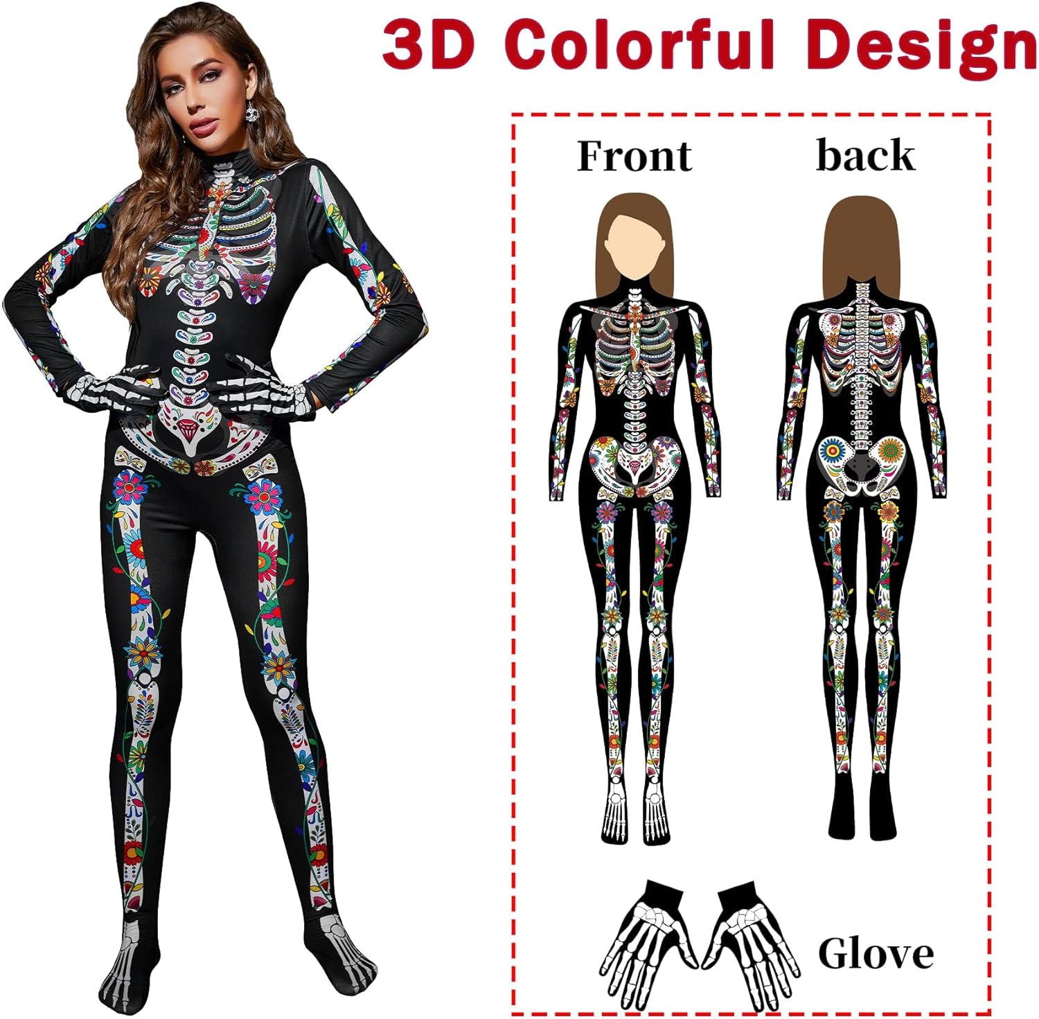 Skeleton Costume Women Womens Halloween Costumes Adult Skeleton Body Suits Women for Halloween Cosplay Role Play - Image 5