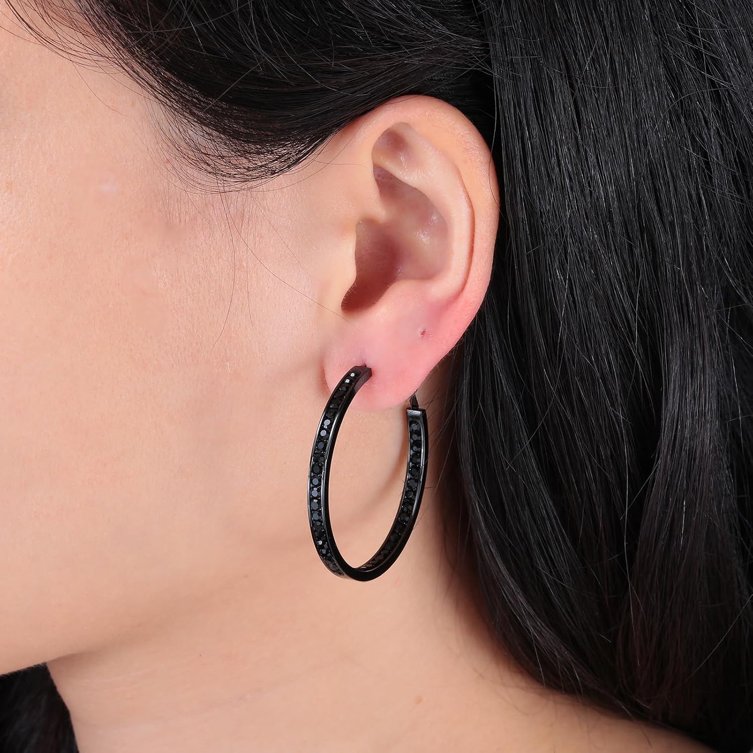 CiNily Large Hoop Earrings for Women Hypoallergenic, Stainless Steel Big Hoop Earring Rhinestone Hoops Small Hoop Earrings Jewelry Gift 40/50/60MM - Image 4