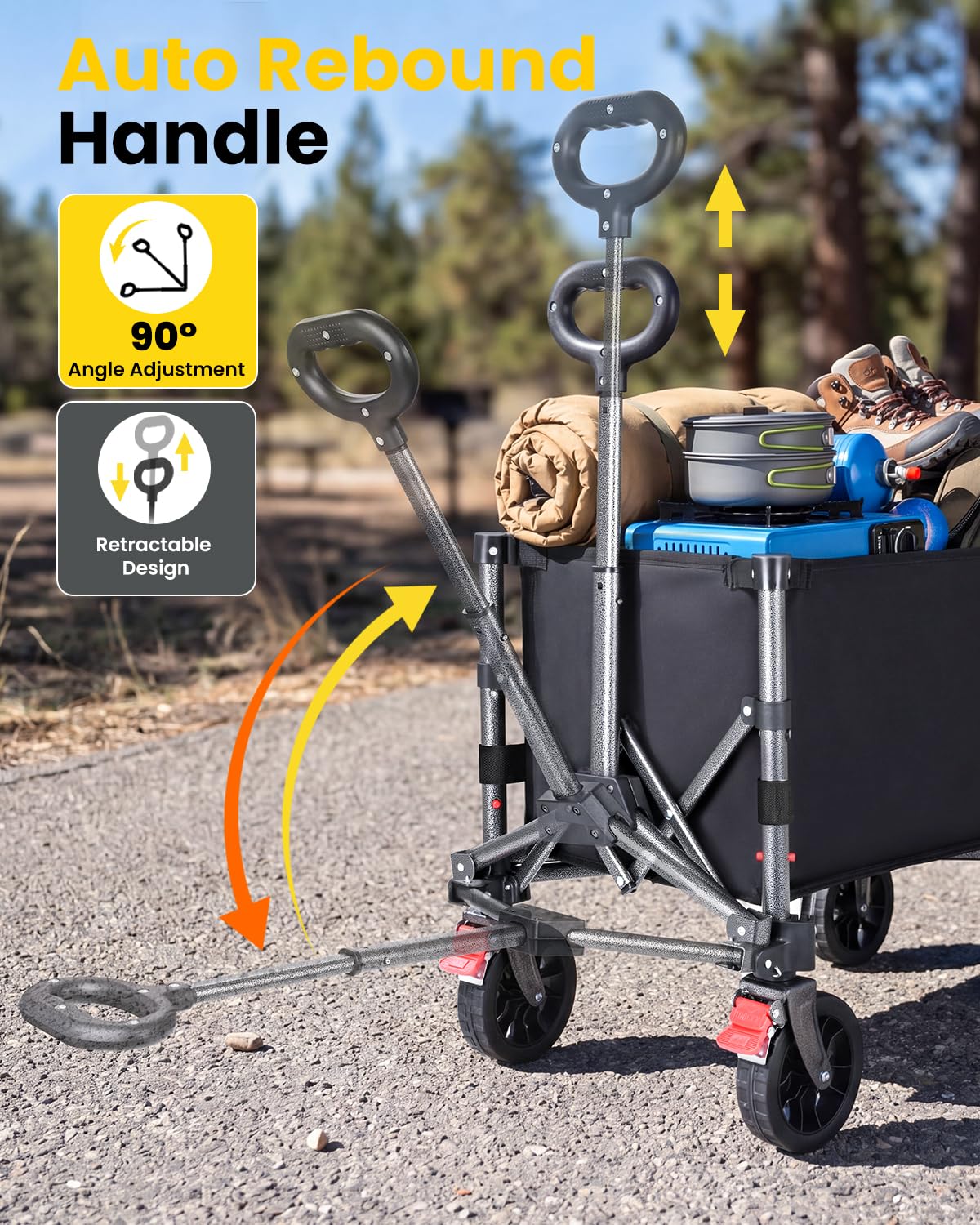 YEAUPE PRO Bollerwagen Faltbar, 70L 80KG Klein Faltbarer Handwagen mit Seitlichem Reißverschluss & Höhenverstellbarem Griff, Gartenwagen für Hunde, Einkaufen, Camping, Transport & Outdoor