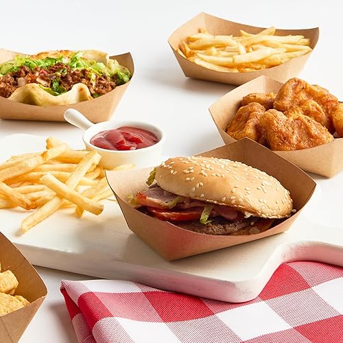 Miniatura 5 de ZORRITA Paquete de 1 libra de bandejas de papel para alimentos, paquete de 100 botes desechables para alimentos, soportes de comida de papel kraft