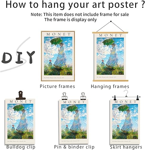 Miniatura 6 de Zzuyi Póster de Monet The Walk, Woman with a Parasol por Claude Monet Impressionist Art Print para sala de estar, dormitorio, oficina, 12 x 18