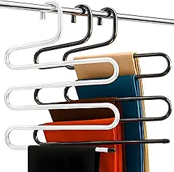 Cabide Organizador de Metal em Formato S com 5 Divisórias Suporte Multiuso Para Roupas Calça Shorts Saia Bermuda Gravata Camiseta Cachecol, Organizador de Guarda Roupa e Closet