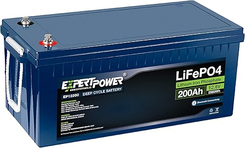 ExpertPower Batería recargable de ciclo profundo LiFePO4 de litio de 12 V 200 Ah Bluetooth 2500-7000 ciclos de vida y vida útil de 10 años BMS