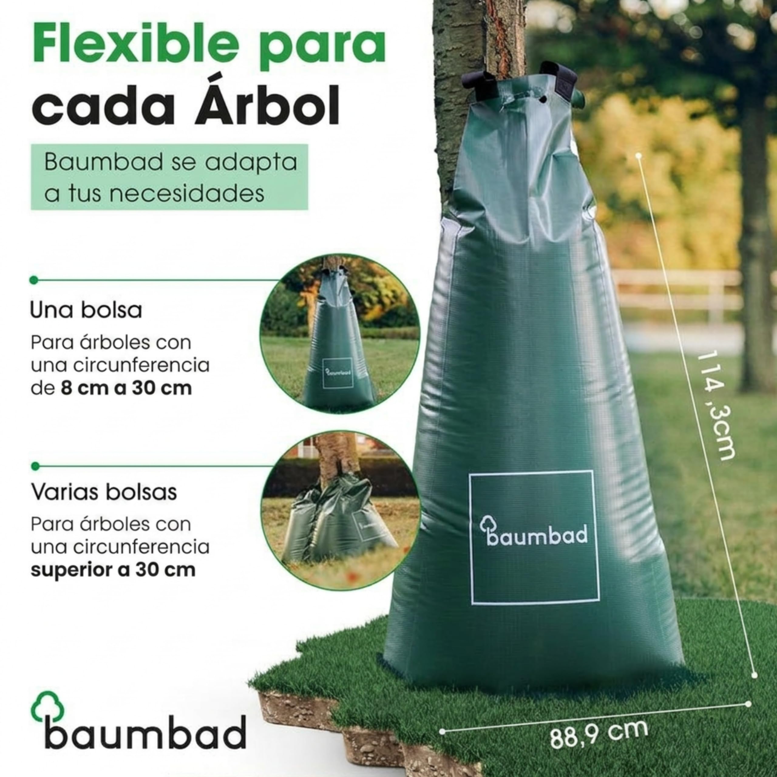 baumbad 5 bolsas de riego premium de 100 litros, PVC resistente a los rayos UV, saco para árbol de riego, color verde