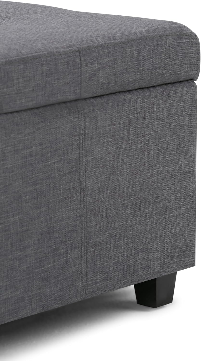 SIMPLIHOME Castleford Storage Ottoman - 48 inch Wide Upholstered Linen Look Fabric Rectangle Storage Ottoman Bench in Slate Grey, Contemporary Tufted Ottoman for Living Room with Lift-Up Lid