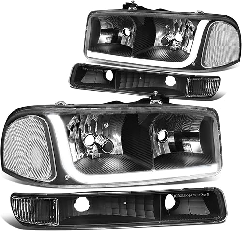 DNA MOTORING HL-LB-SIERRA99-BK-CL1 4 piezas LED DRL tira de faros delanteros + lámpara de parachoques compatible con Sierra 99-07  Yukon no es