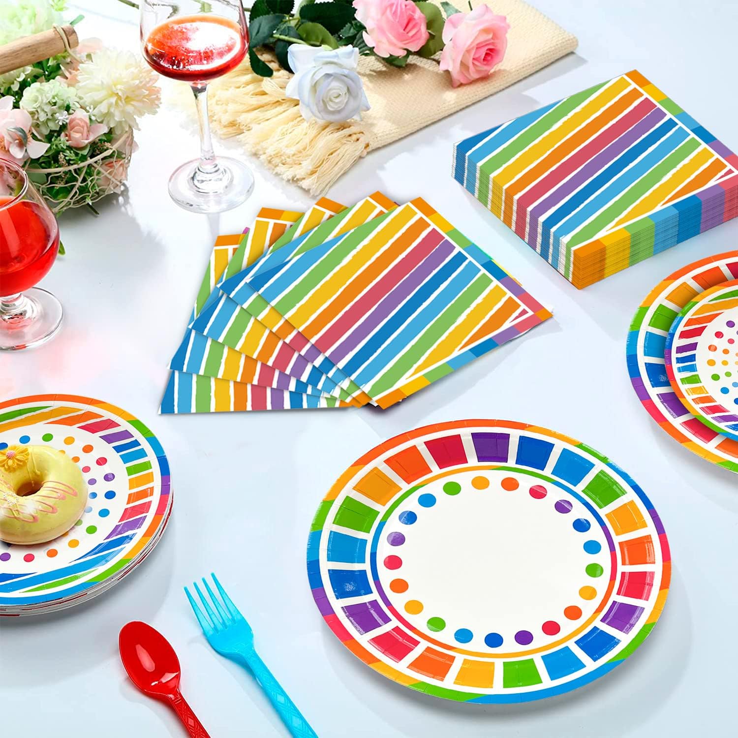 166pcs Rainbow Party Supplies, 16 Guests Rainbow Party Decorations Tableware Set, Rainbow Party Plates Napkins Cups Rainbow Birthday Decorations Balloons Banner etc