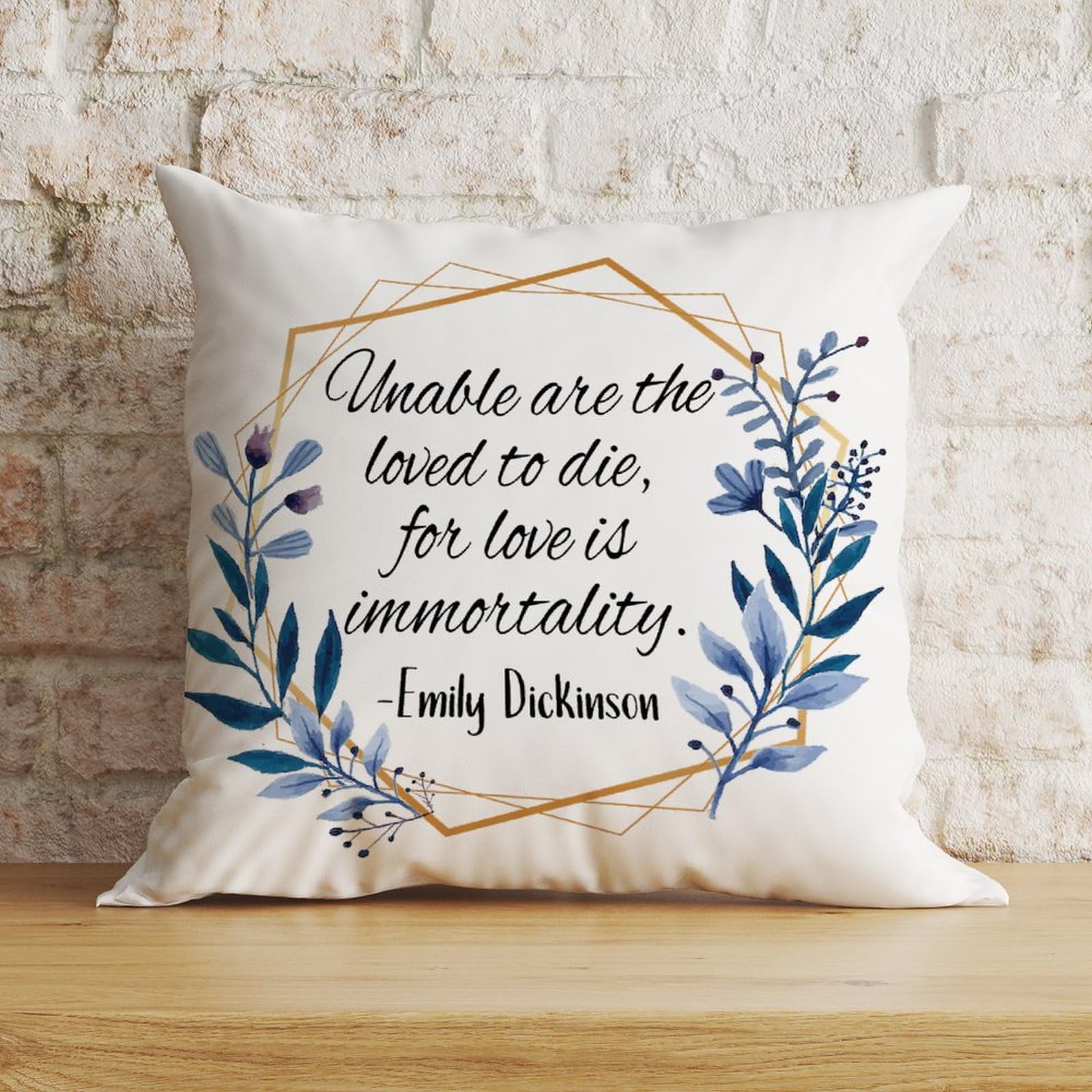Zyadsinoudor Christian Saying Throw Pillow Case Unable Are The Loved to Die for Love Is Immortality Cushion Cover Blue Flower Wreath Decorative Pillow 16x16in Funny Pillow Case For Patio Car