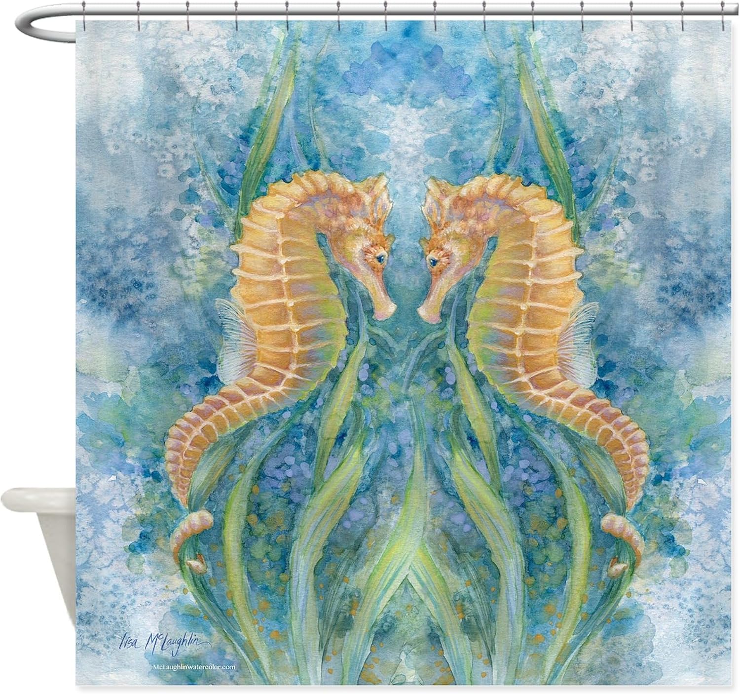 CafePress Sweet Seahorses Decorative Fabric Shower Curtain
