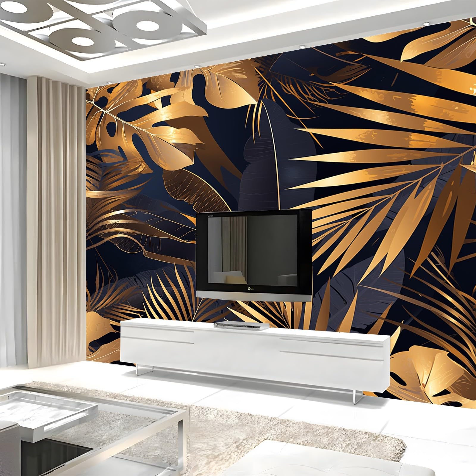 carta da parati Foglie di palma in oro nero cameretta rivestimento parete adesivi per mobili bambini wallpaper for living room bedroom tappezzeria rotoli di adesiva muro fotomurale camera letto