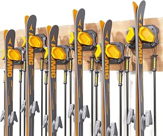 Skifavs Ski & Snowboard Wall Rack - Damage-Free Garage Storage, Fits All Skis/Boards, Yellow 6-Pack