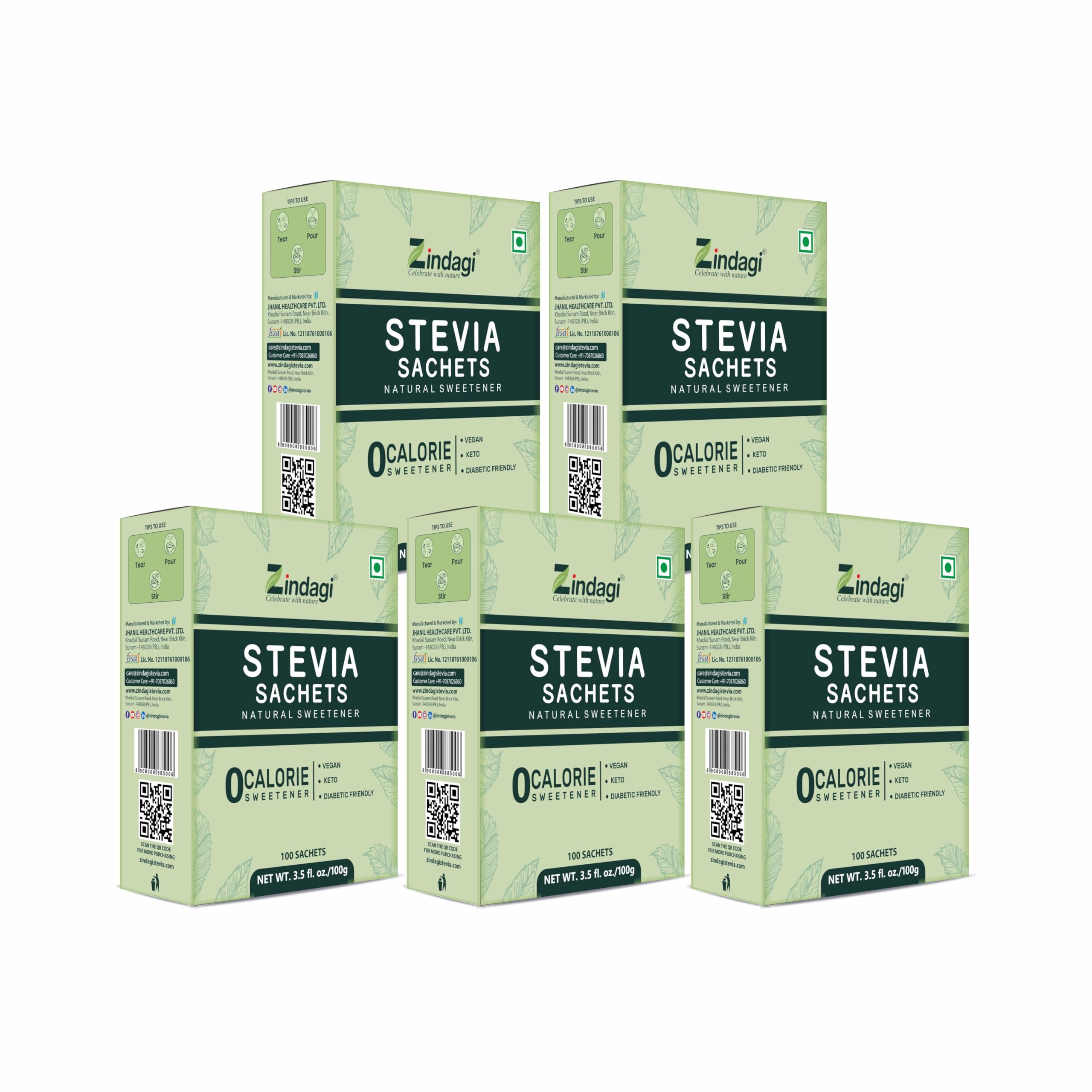 Zindagi Stevia Powder Sachets | Natural Stevia Leaves Extract Powder | Zero Calorie Sweetener | 500 Sachets