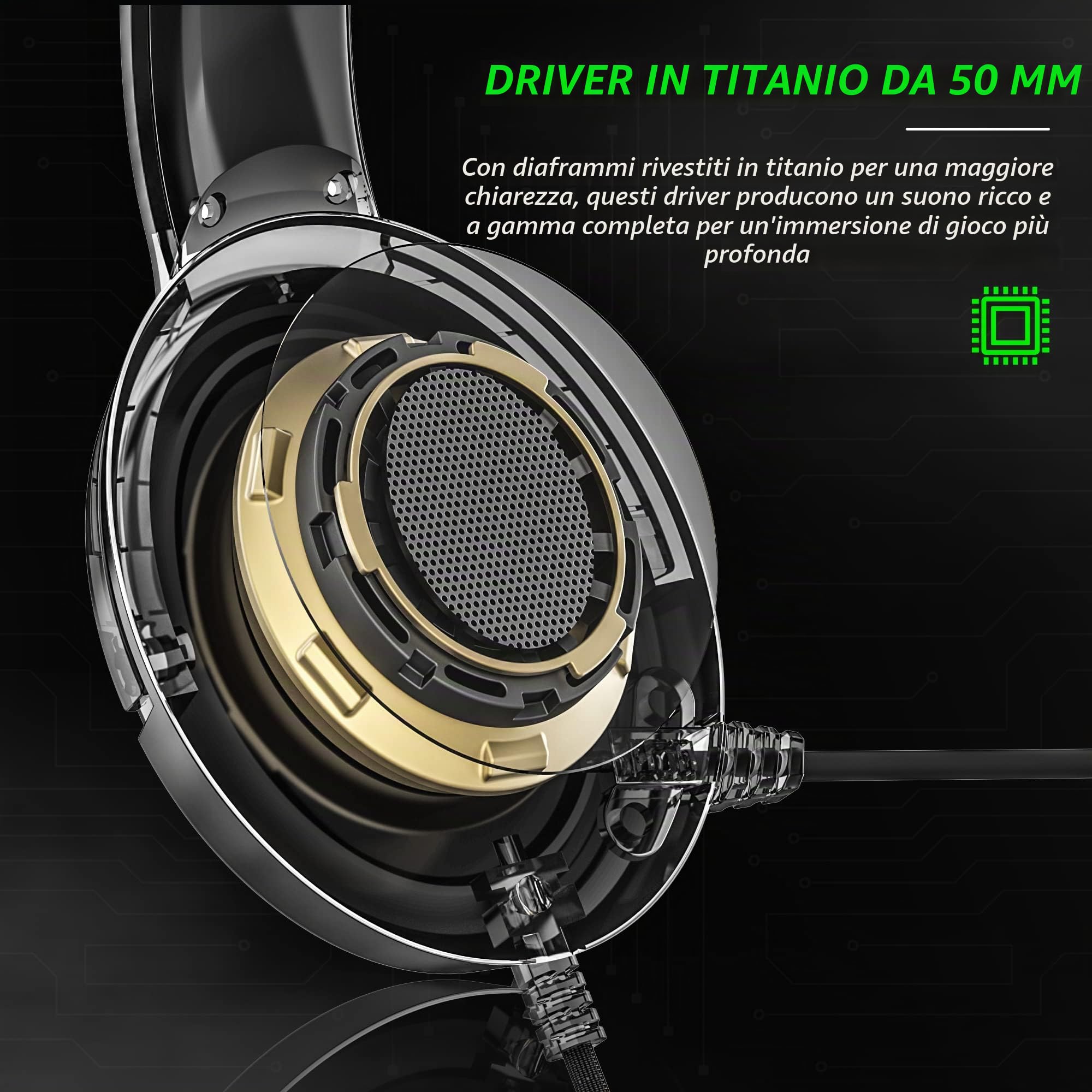 BINNUNE BG02 Cuffie Gaming per PS5, PS4, PC, Xbox, Nintendo Switch, Microfono, Audio Stereo, con Cancellazione Del Rumore con Filo - Verde
