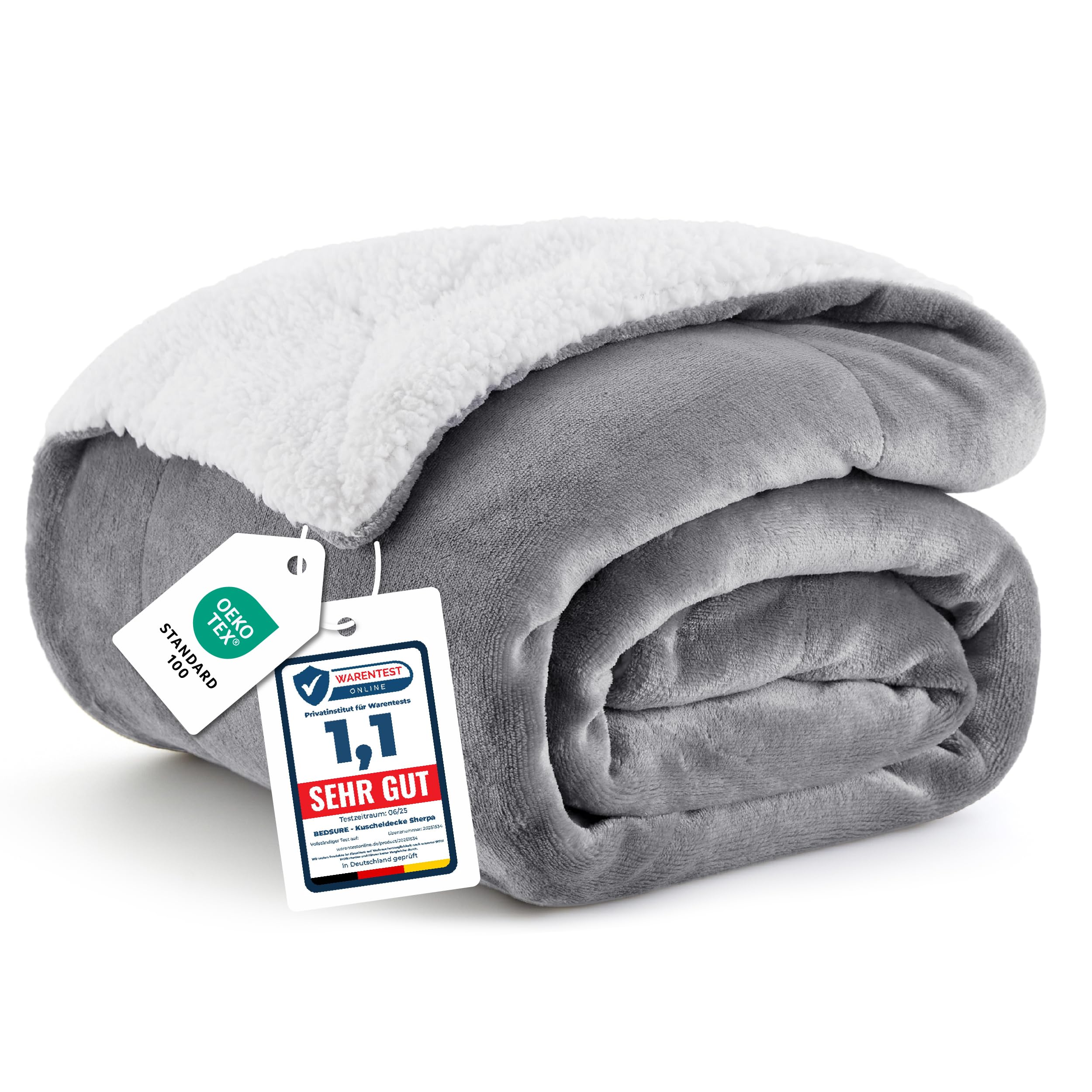 BEDSURE Kuscheldecke Warm Sherpa Wolldecke - Sofadecke, Flauschig Sofaüberwurf Decke, Dicke Couchdecke, Geschenke für Frauen, Flauschige Wohndecke, Grau, 150x200 cm, XL 01-grau 150 x 200 cm