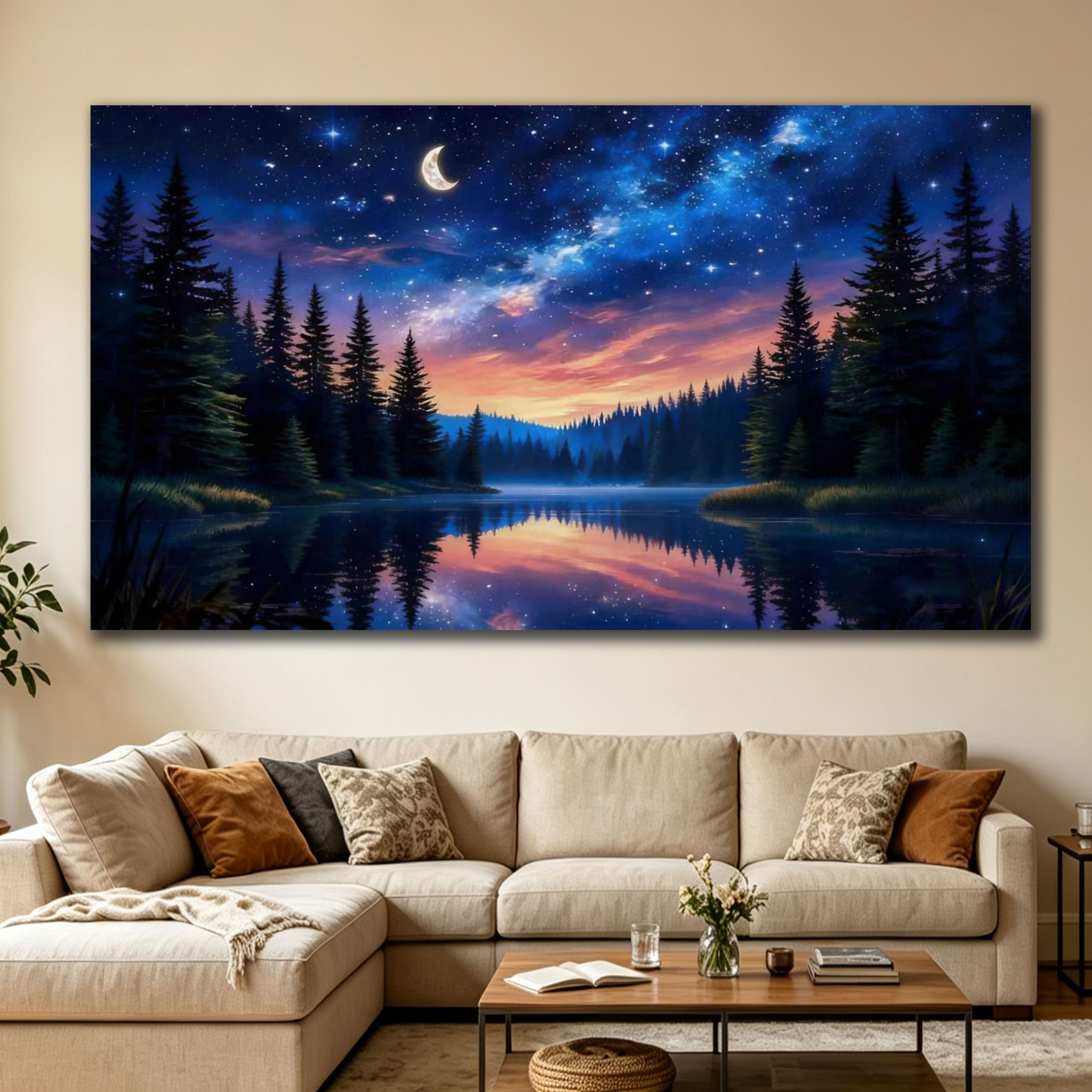 WZXGHE Poster sul tema del cielo stellato, stampa artistica da parete con luna e stelle, immagine decorativa moderna per il soggiorno e la camera da letto, senza cornice (B, 50x100cm)