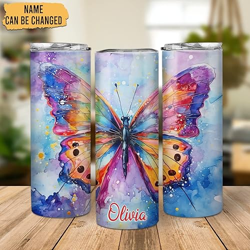 Miniatura 2 de Hyturtle Vaso delgado de mariposa personalizado para mujer, regalo de cumpleaños genial para amantes de los animales, vaso de acero inoxidable de 20