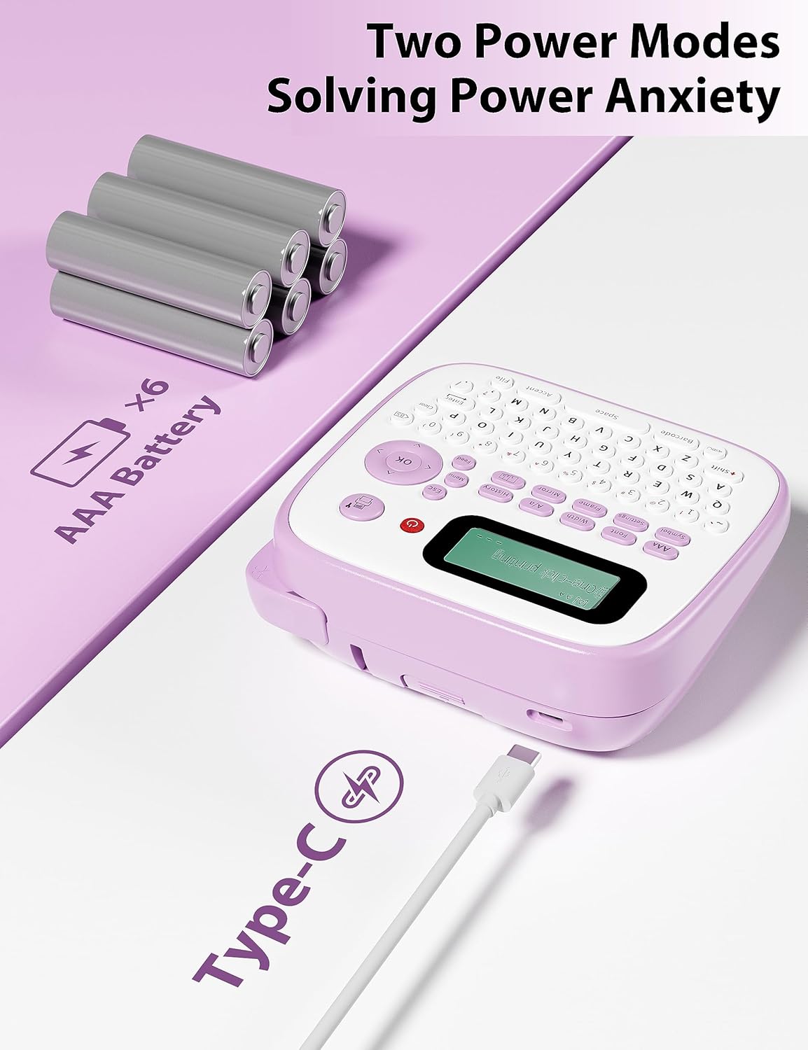 Vixic Label Maker D210S Labeler Machine 12mm Portable Label Printer with QWERTY Keyboard,600+Symbols,Type-C for Power,Labeling Sticker for Home Office School Small Business Organization-Purple