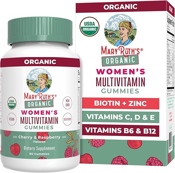 MARYRUTH'S Multivitamin Gummies for Women Ages 14+ | Immune Support | Hair & Skin Health | Reproductive Health | Vitamin A C D E B6 B12 Biotin Zinc Iodine | Organic | Vegan | Non-GMO | 60 Count