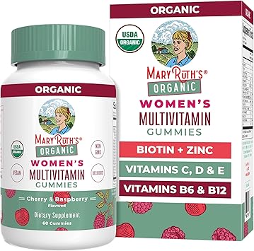 MARYRUTHS Multivitamin Gummies for Women Ages 14+ | Immune Support | Hair & Skin Health | Reproductive Health | Vitamin A C D E B6 B12 Biotin Zinc Iodine | Organic | Vegan | Non-GMO | 60 Count