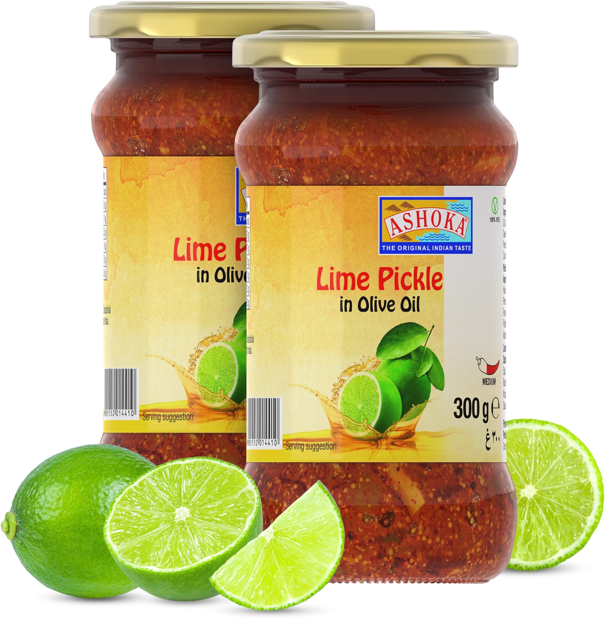 Ashoka 1932 | All Natural | Pickle in Olive Oil | Lime Pickle | Gourmet Pickle | Rich Blends of Spices | Great with Lentils | Pickle Relish | Vegan | Kosher Certified | 300 Grams (Pack of 2)