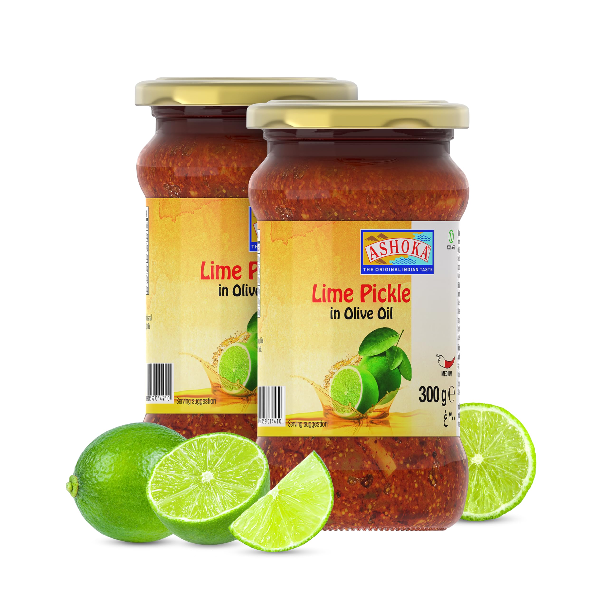 Ashoka 1932 | All Natural | Pickle in Olive Oil | Lime Pickle | Gourmet Pickle | Rich Blends of Spices | Great with Lentils | Pickle Relish | Vegan | Kosher Certified | 300 Grams (Pack of 2)