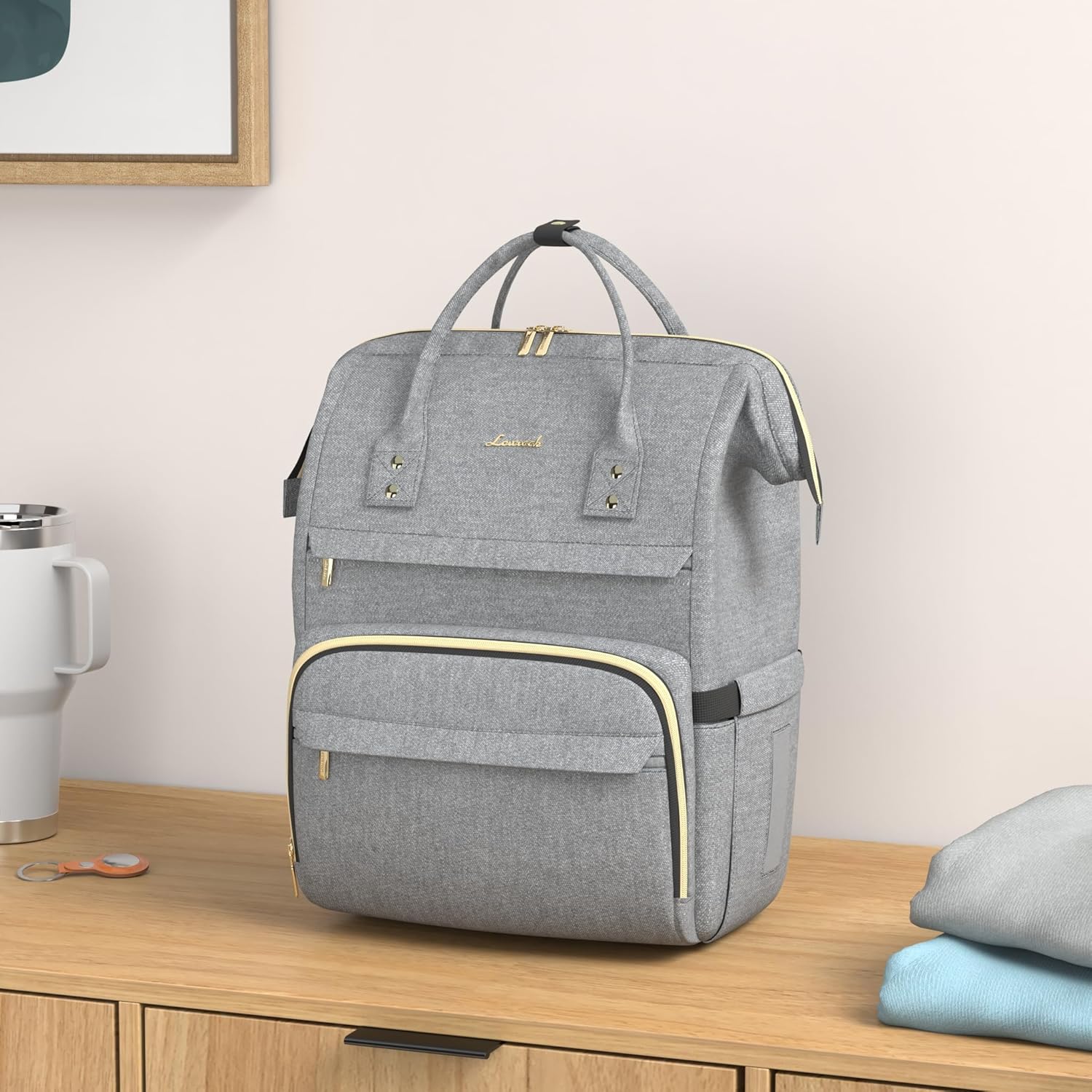 LOVEVOOK Laptop Backpack for Women,15.6 Inch Professional Womens Travel Backpack Purse Computer Laptop Bag Nurse Teacher Backpack,Waterproof College Work Bags Carry on Back Pack with USB Port,Grey - Image 2