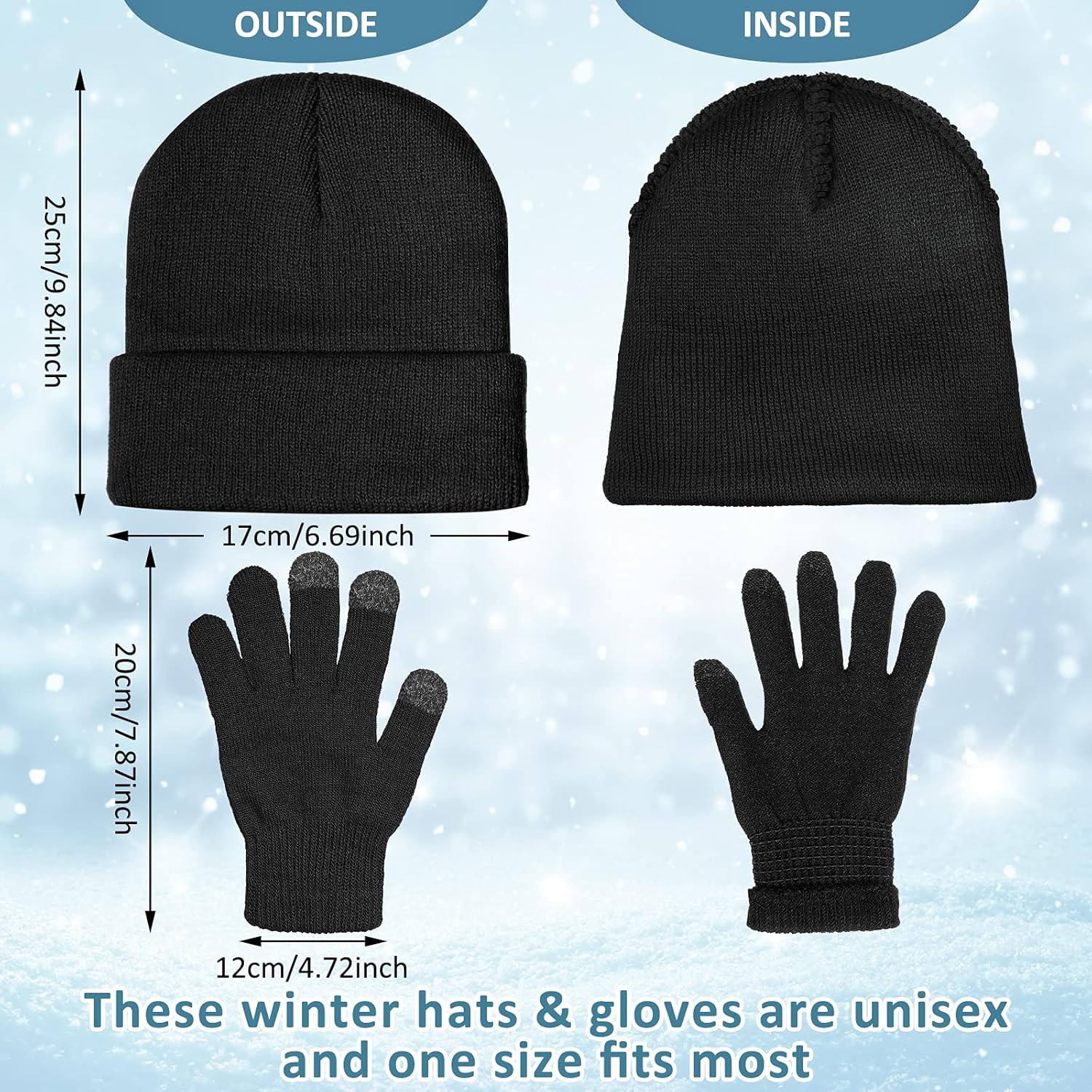 SATINIOR 56 Pcs Bulk Winter Beanie Hat Gloves Sets for Homeless Men Women Touchscreen Gloves Knit Cuffed Skull Cap Care Adult - Image 2