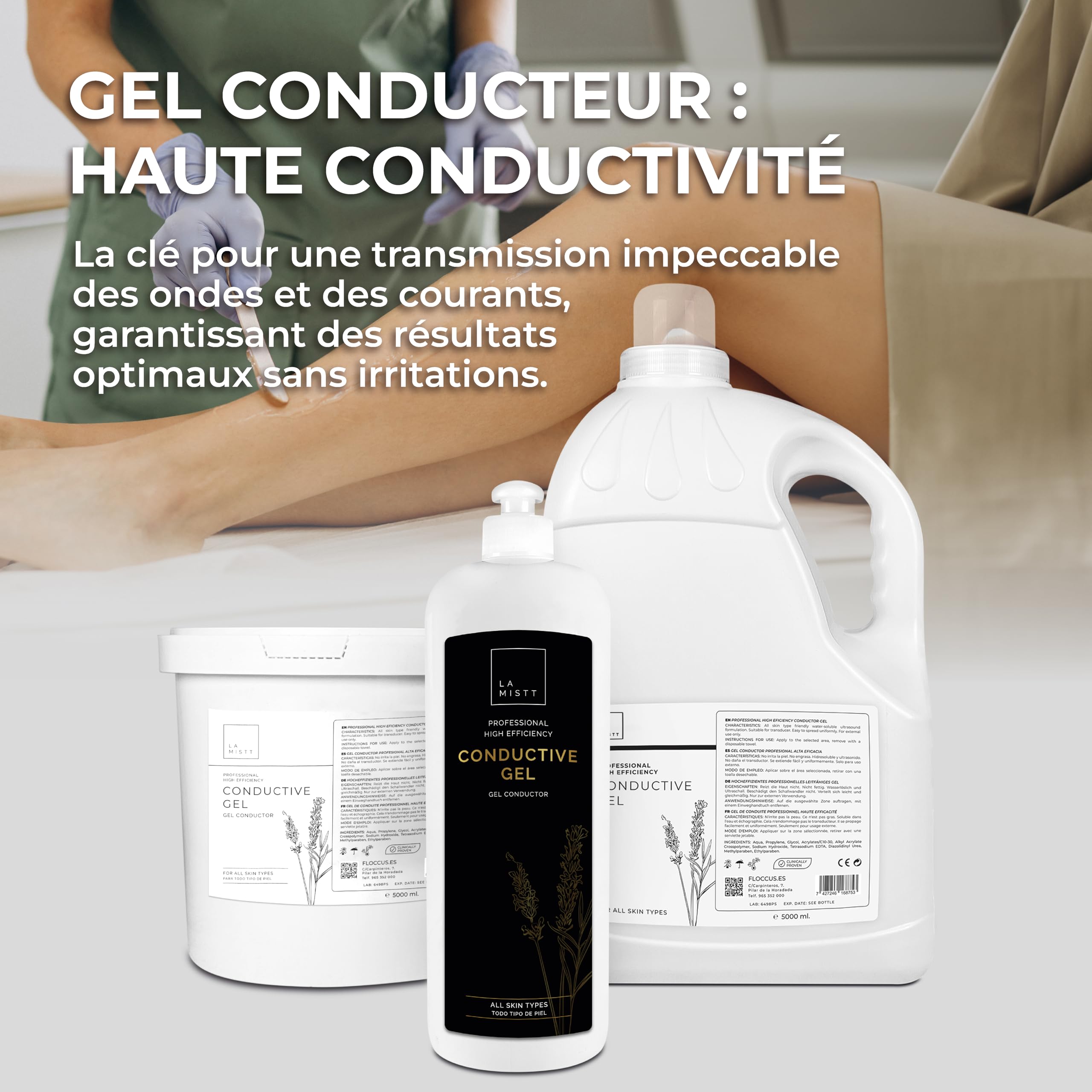 Gel Conducteur Électrostimulation 2000 ml | Gel Conducteur Visage et Corps, Ultrason, Électrodes, TENS, EMS