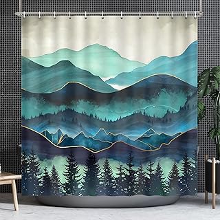 Lokigo Shower Curtain Mountains, Teal Forest Tree Shower Curtains, Sage ...