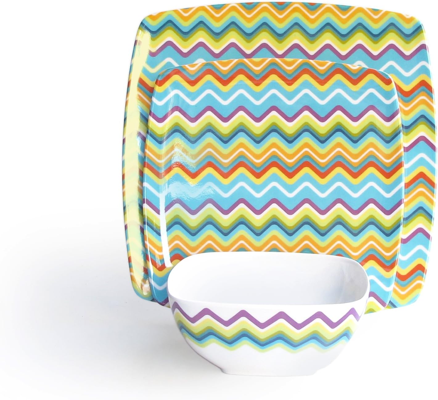 American Atelier Zig Zag 12-Piece Dinnerware Set, Yellow