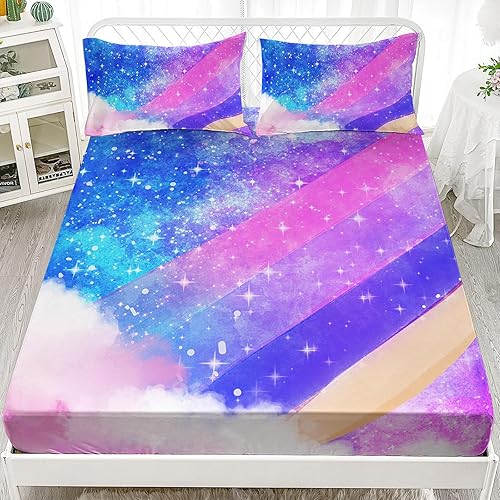 Vista 82 de Sábanas y fundas de almohada de microfibra suave arcoíris, sábana bajera ajustable con bolsillos profundos, sábana bajera ajustable para decoración