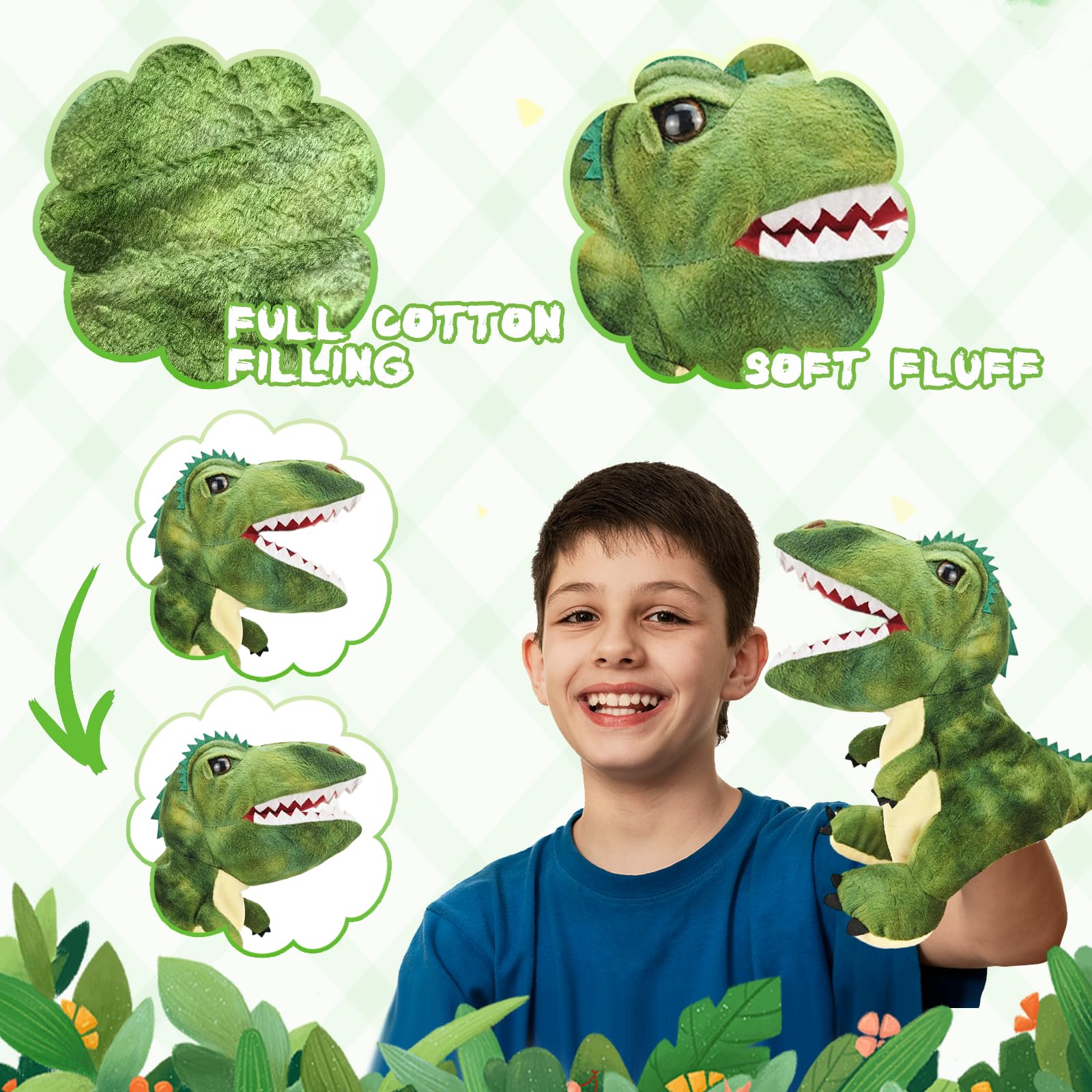 ACTOYS Marioneta Animales, Marioneta Peluche Mano, Marionetas de Mano para Niños Cuentos, Títeres de Mano, Finger Puppets, Contar Cuentos, Enseñar, Regalos de Cumpleaños, Pascua,Navidad (Tiranosaurio)