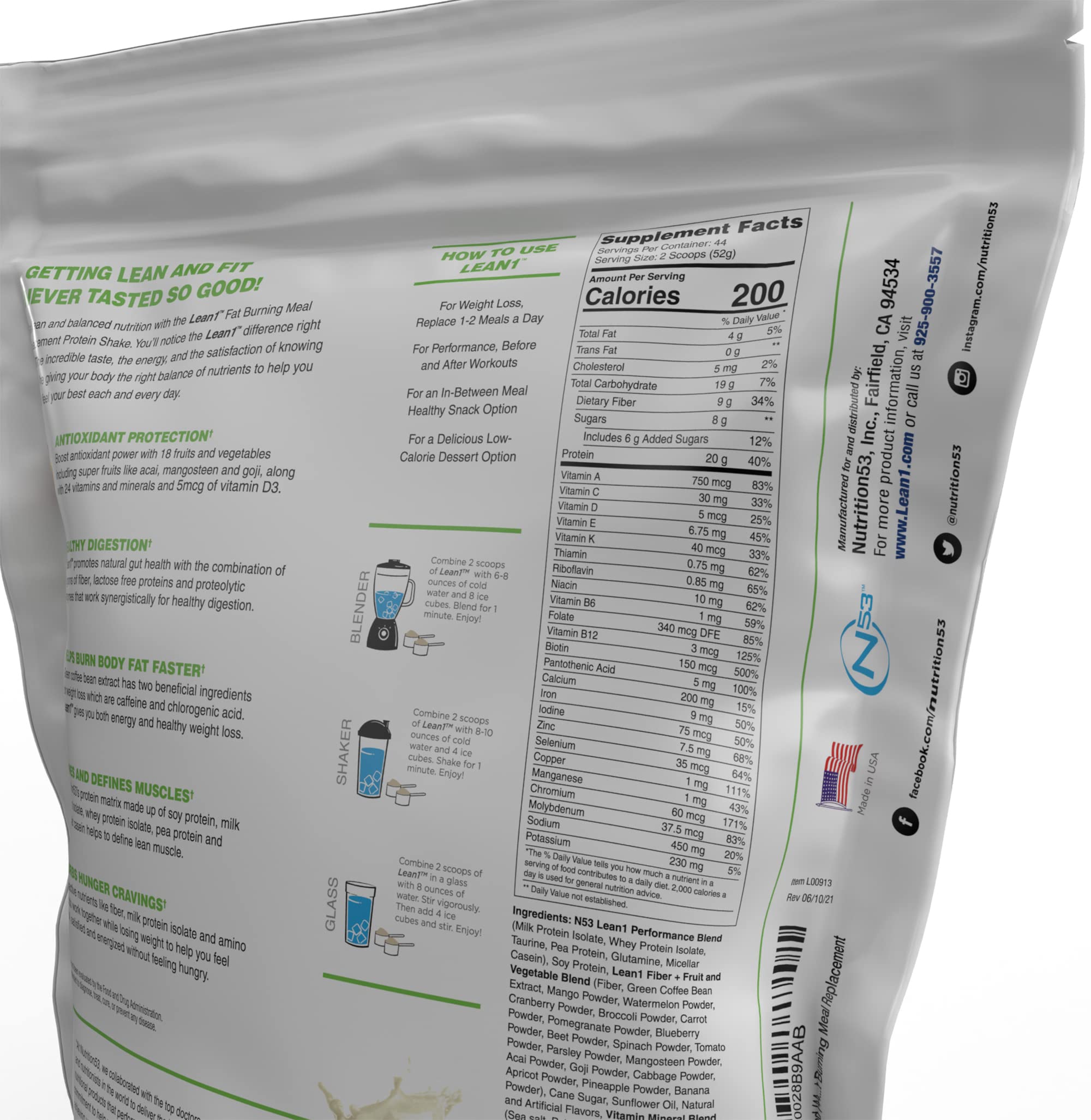 Lean1 Vanilla, Meal Replacement Protein Shake, 44 Servings in a 5lb Bag — Amazon image 4