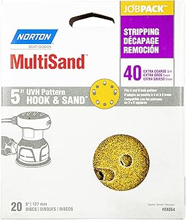 Norton MultiSand Hook and Loop Sanding Discs, Orbital Sander Sandpaper for Wood, Metal and Fiberglass, 40 Grit Sand Paper, 5 Inch Sanding Discs Hook and Loop, Pack of 20