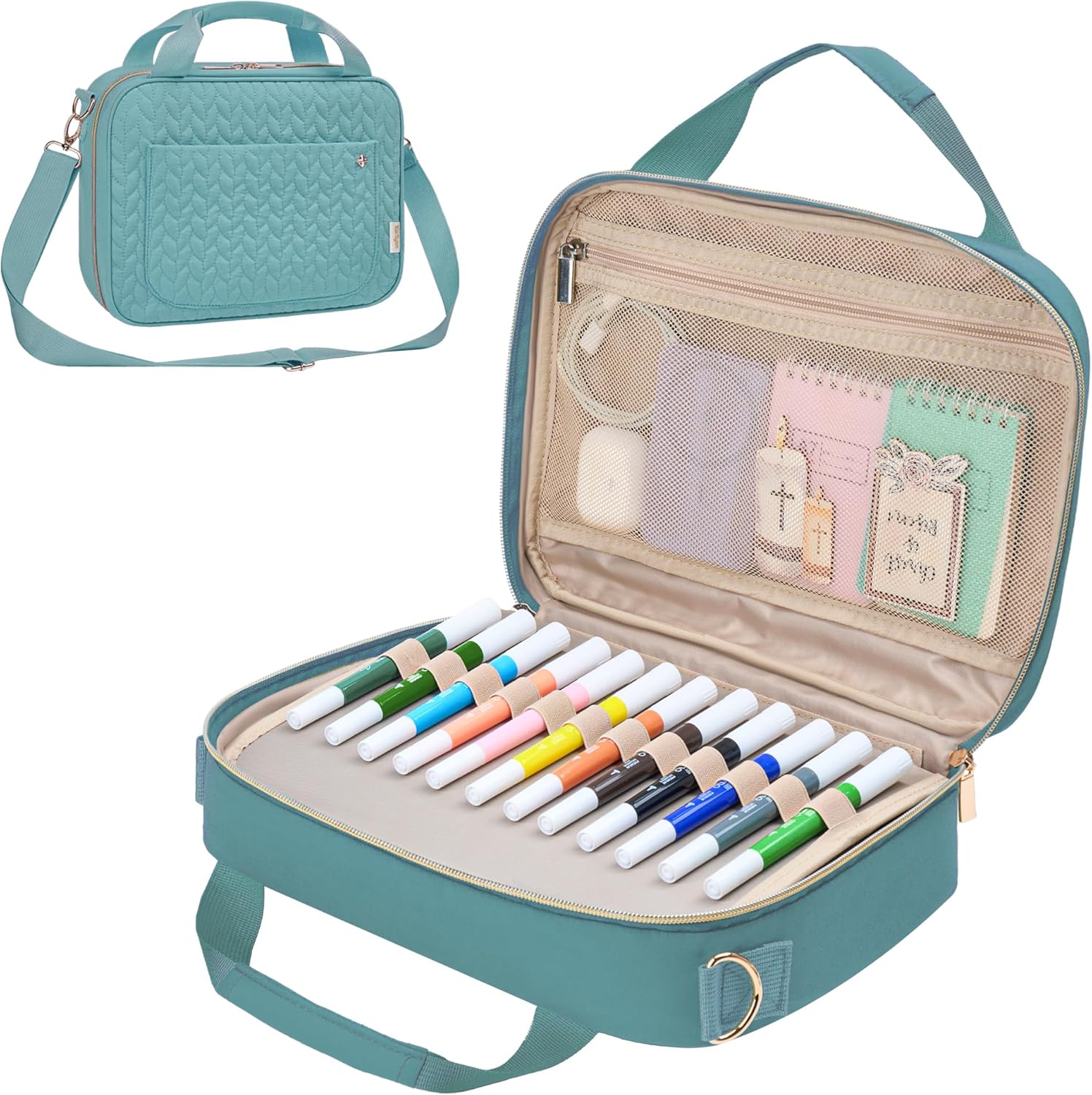 KarSyon Bible Cover for Women Study Supplies Bible Journaling Kit Pink Book Carrying Case with Bible Highlighters, Mothers Day Christian Gifts for Women (Teal, Large)