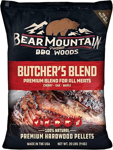 Bear Mountain BBQ Premium Wood Butcher's Blend - Gránulos para ahumar, mezcla de pellets de madera dura totalmente natural para asar al aire libre,