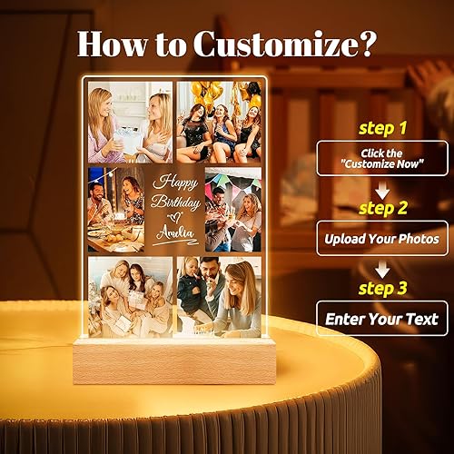 Miniatura 4 de Marcos de fotos personalizados con foto, marco de fotos personalizado con luz nocturna, marco de fotos personalizado, regalos de fotos